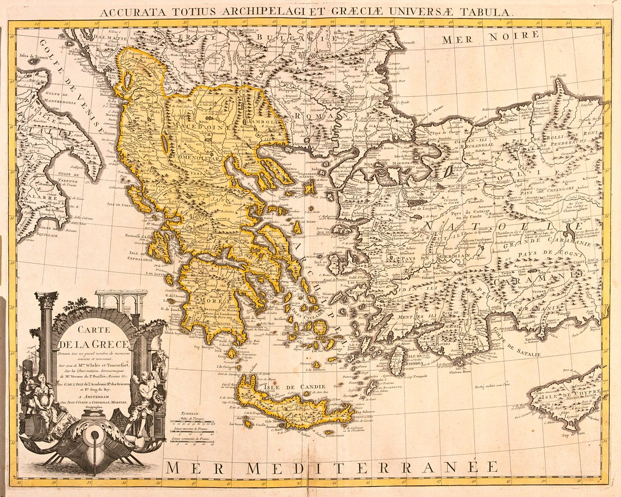 Albánie, velká část Řecka (s výjimkou severovýchodu), velká část Makedonské republiky (s výjimkou severu) od Guillaume Delisle
