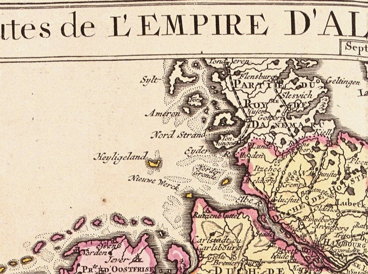 Detail Helgolandu z mapy Německé říše, 1730 od Guillaume Delisle
