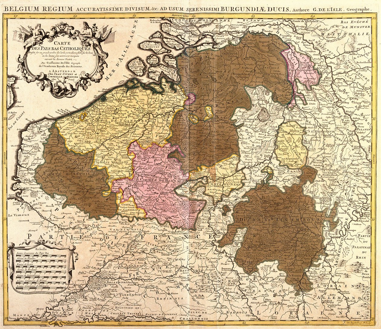 Mapa katolického Nizozemska (Belgie a Lucembursko) (lept od Guillaume Delisle