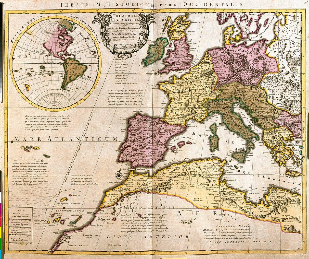 Mapa Evropy a severoafrických pobřeží (lept od Guillaume Delisle