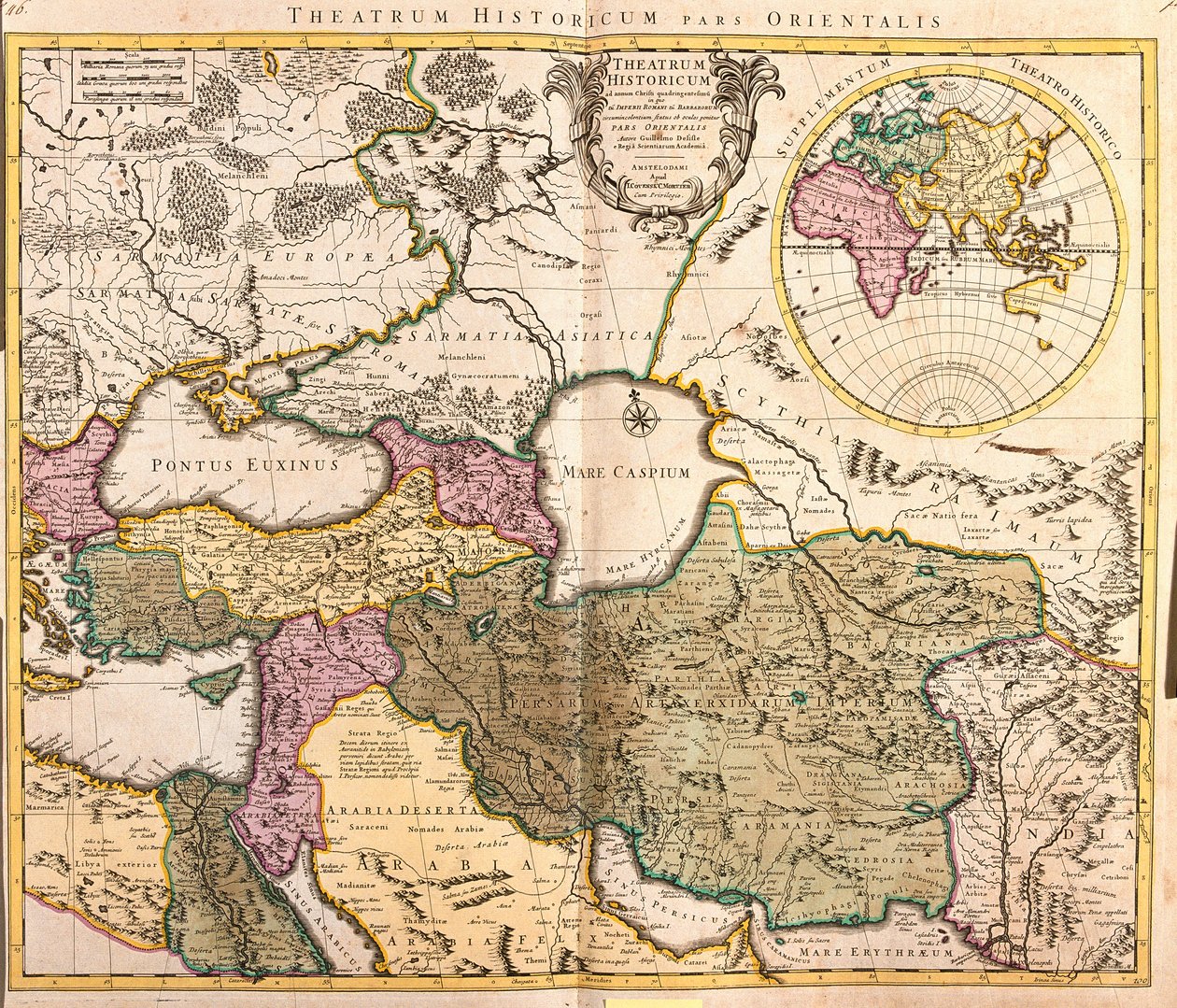 Mapa sousedních zemí Kaspického moře (Rusko, Arménie, Persie, Kazachstán, Turkmenistán) (lept od Guillaume Delisle