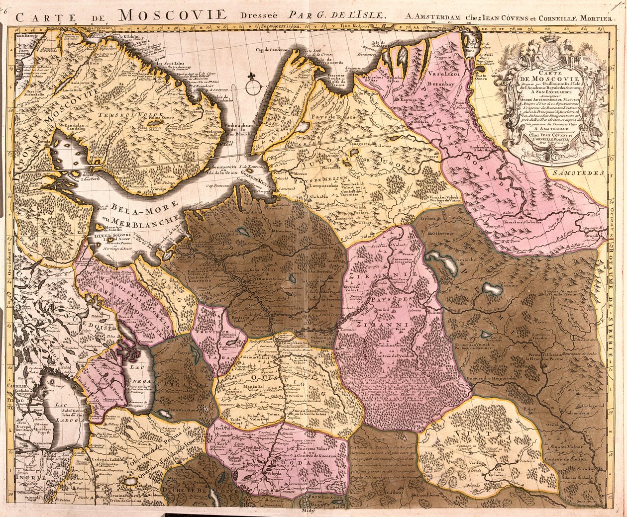 Mapa Velkého moskevského knížectví (Rusko) (lept od Guillaume Delisle