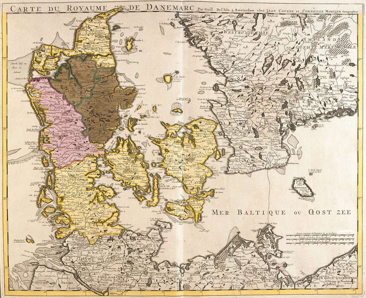 Mapa Dánského království (lept od Guillaume Delisle