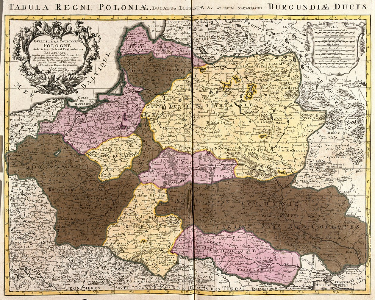 Mapa Polského království s litevským vévodou (lept od Guillaume Delisle