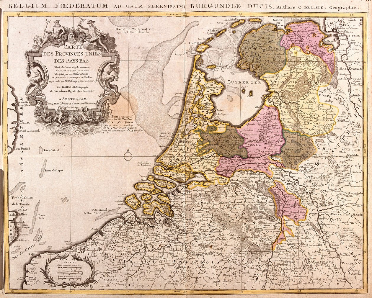 Mapa Spojených provincií Nizozemska (lept od Guillaume Delisle