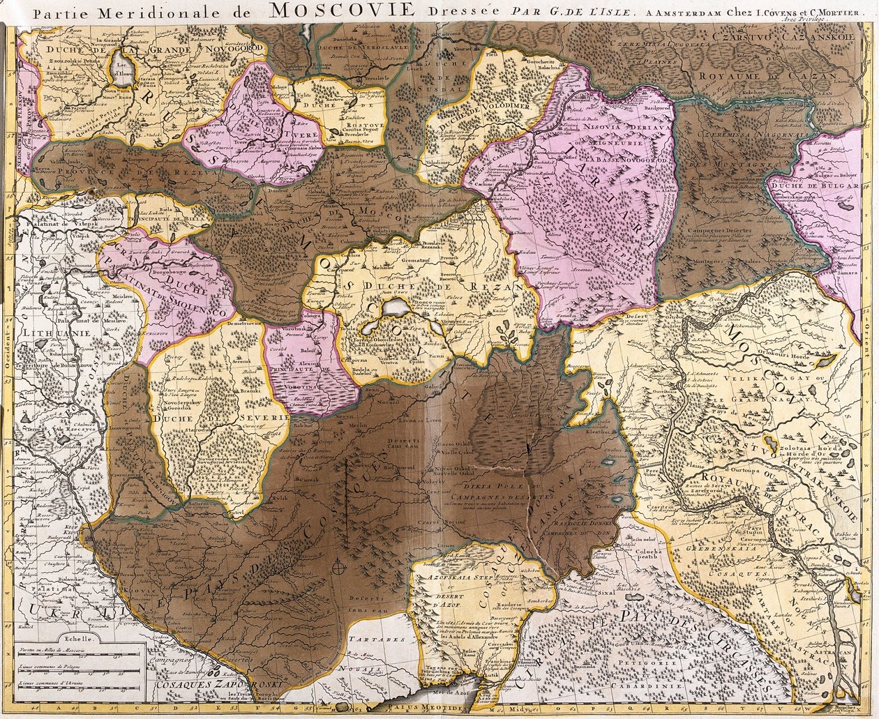 Mapa poledníkové části velkého moskevského knížectví (Rusko) (lept od Guillaume Delisle