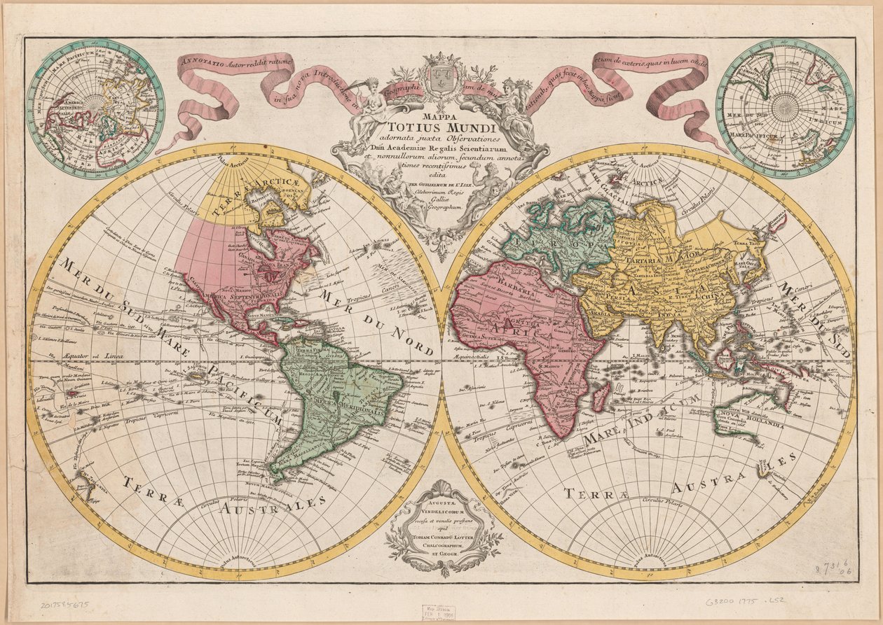 Mappa totius mundi - adornata juxta observationes dnn. academiae regalis scientiarum et nonnullorum aliorum secundum annotationes recentissimas LOC 2017585675 od Guillaume Delisle