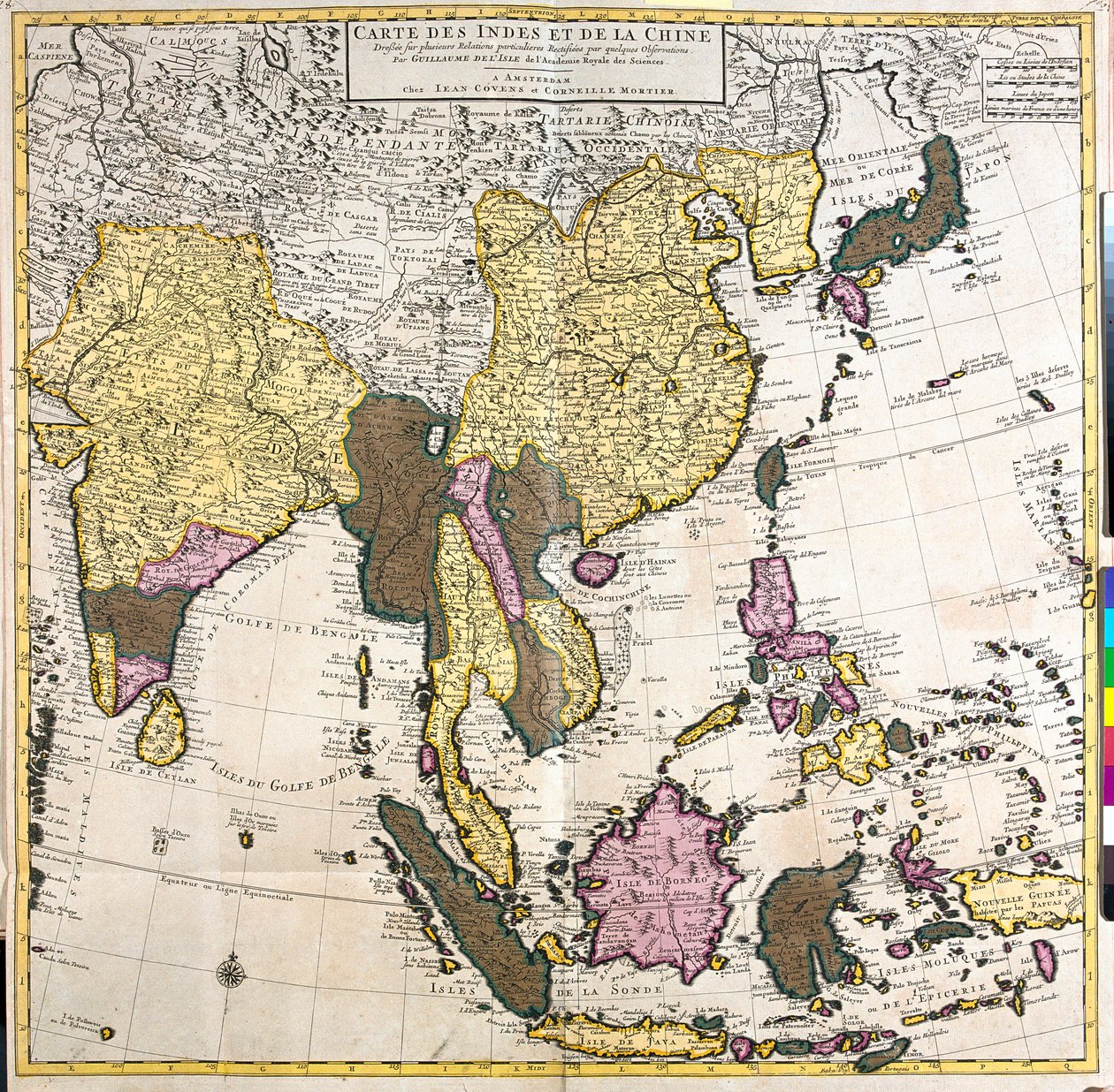 Pákistán, Indie, Nepál, Bhútán, Bangladéš, Srí Lanka, východní Čína, Severní Korea, Jižní Korea, Japonsko, Barma, Thajsko Laos, Vietnam, Kambodža, Indonésie, Filipíny, Malajsie. od Guillaume Delisle
