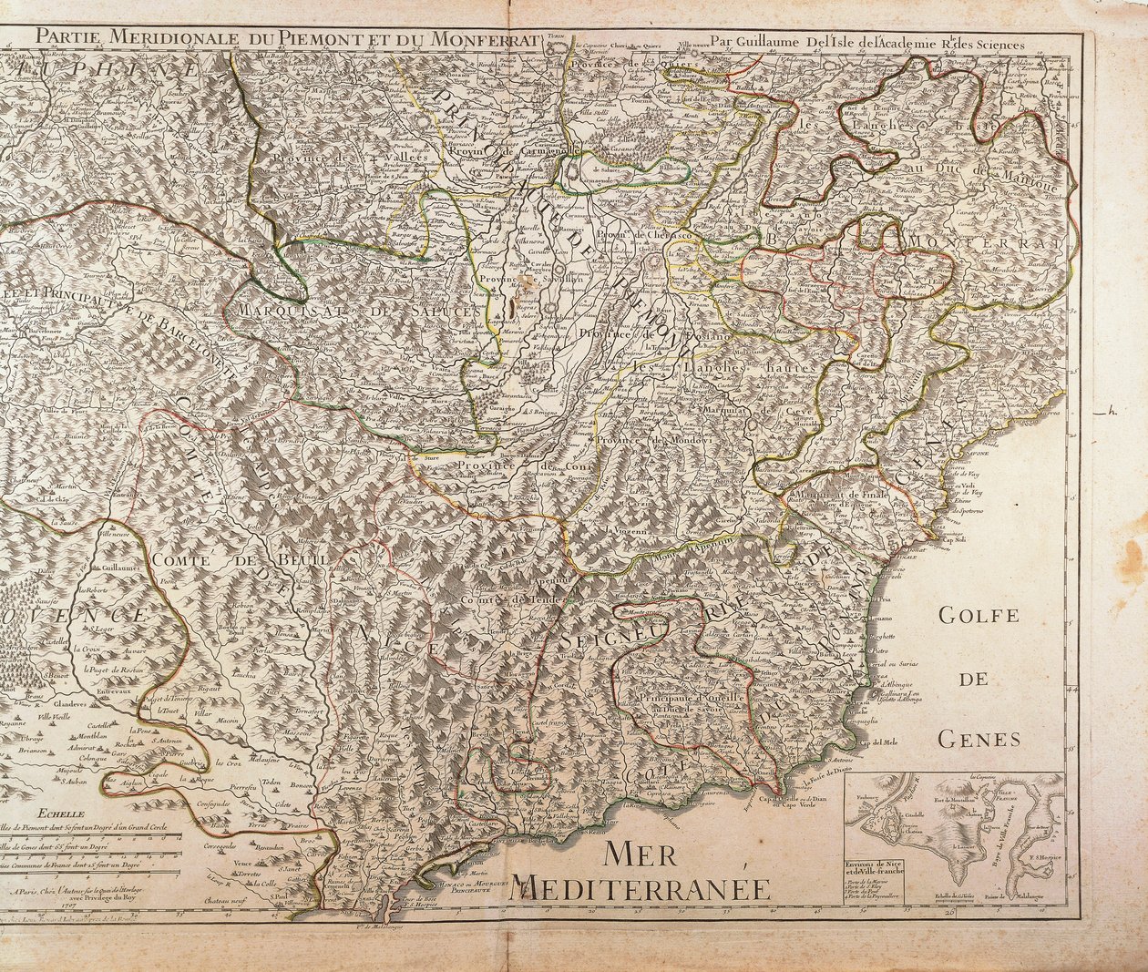 Region Jižní Piemont, Monferrato a Západní Ligurie. Mapa od Guillaume de l