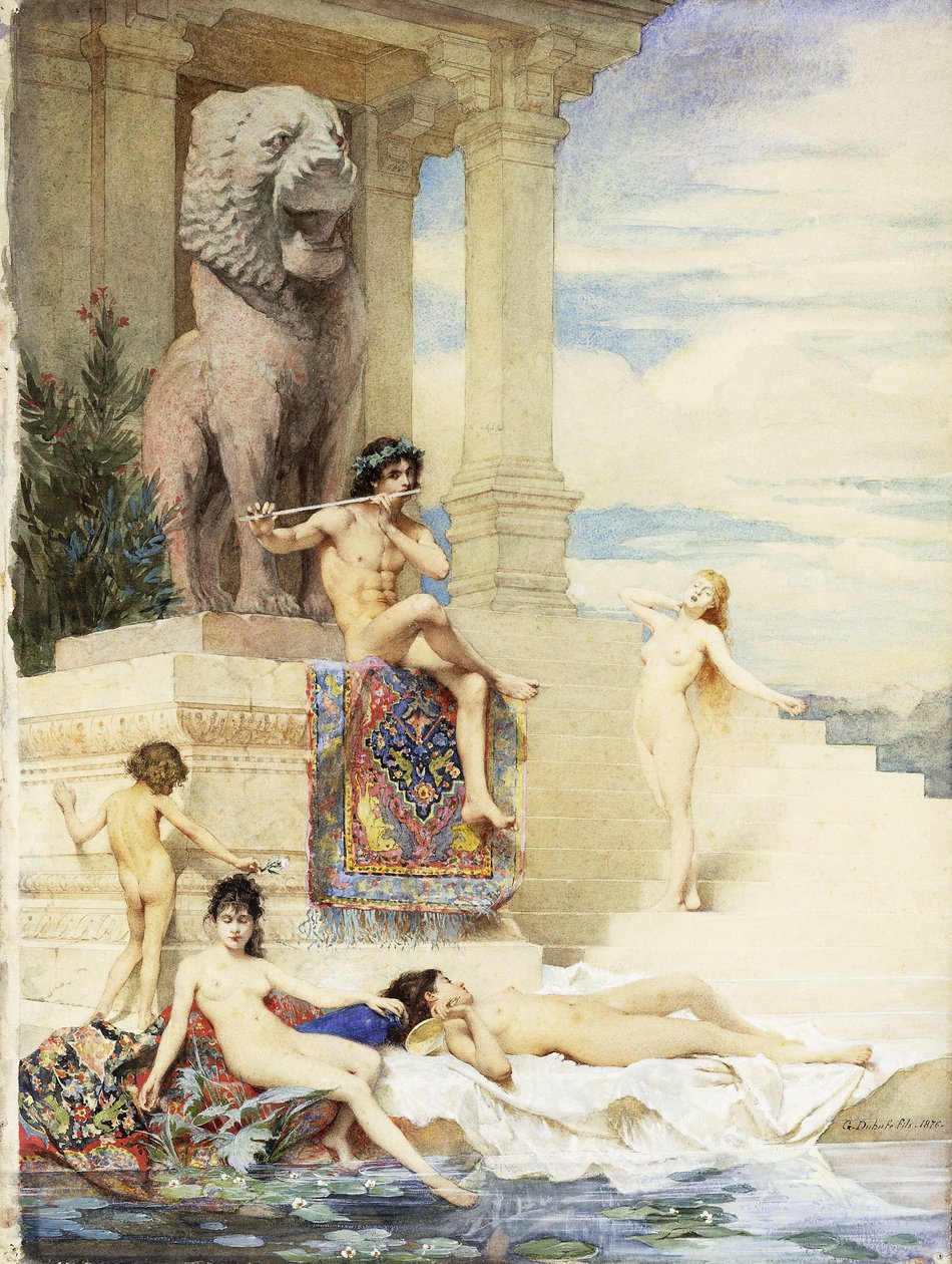 Slonovinová flétna: La Flute d"Ivoire, 1876 od Guillaume Dubufe