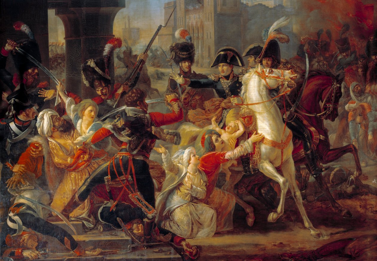 Kampaň (expedice) do Egypta (1798-1801): „“ Clemence of General Bonaparte vůči arabské rodině, když francouzská armáda vstoupila 3. července do Alexandrie od Guillaume Francois Colson