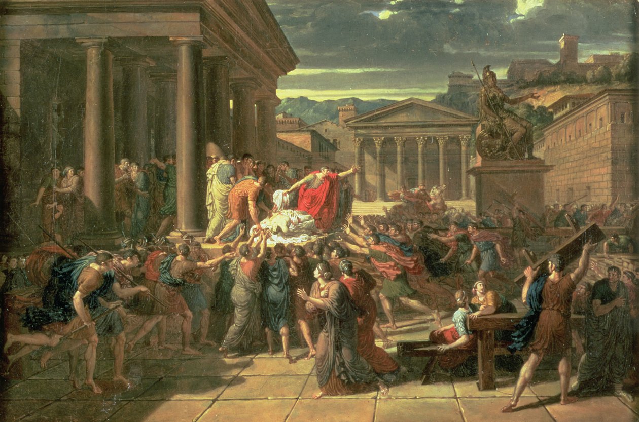 Smrt Caesara (100-44 př.nl) (olej na papíře) od Guillaume Guillon Lethière