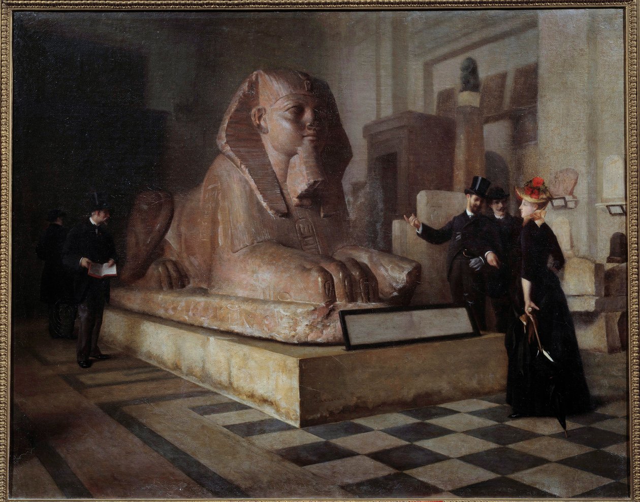 Egyptský sál návštěvníků Louvru před Velkou sfingou. Obraz Guillaume Larrue (1851-1935) od Guillaume Larrue