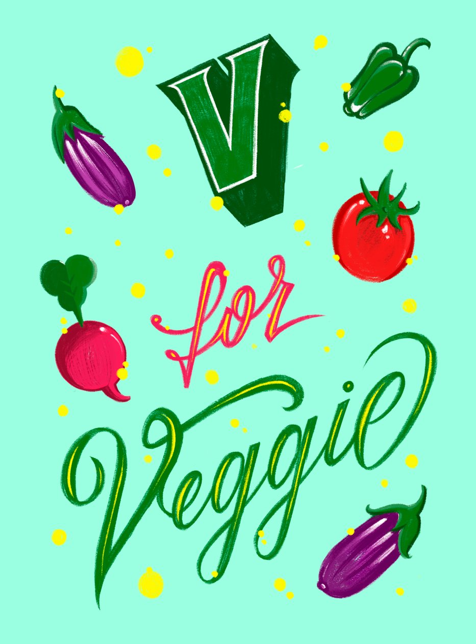 V FOR VEGGIE, 2025 (digitální umění) od Guillaume Laserson
