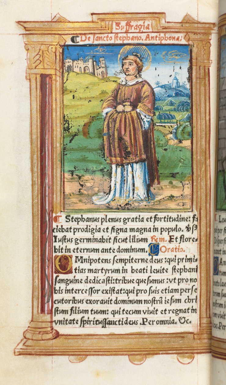 Tištěná kniha hodin (římské užití): fol. 100v, sv. Štěpán od Guillaume Le Rouge
