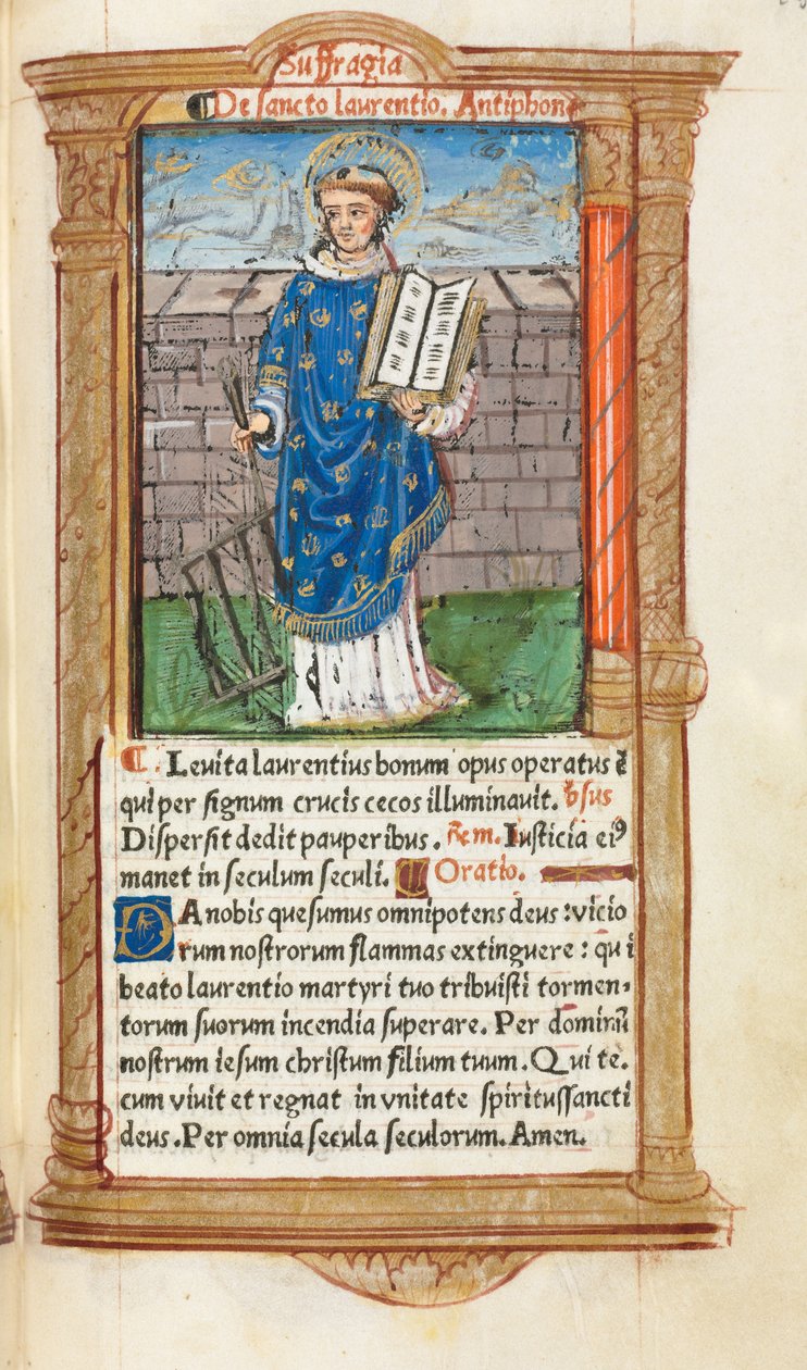 Tištěná kniha hodin (římské užití): fol. 101r, sv. Vavřinec od Guillaume Le Rouge