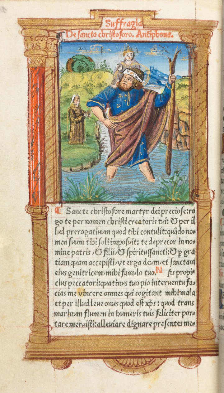 Tištěná kniha hodin (římské užití): fol. 101v, sv. Kryštof od Guillaume Le Rouge