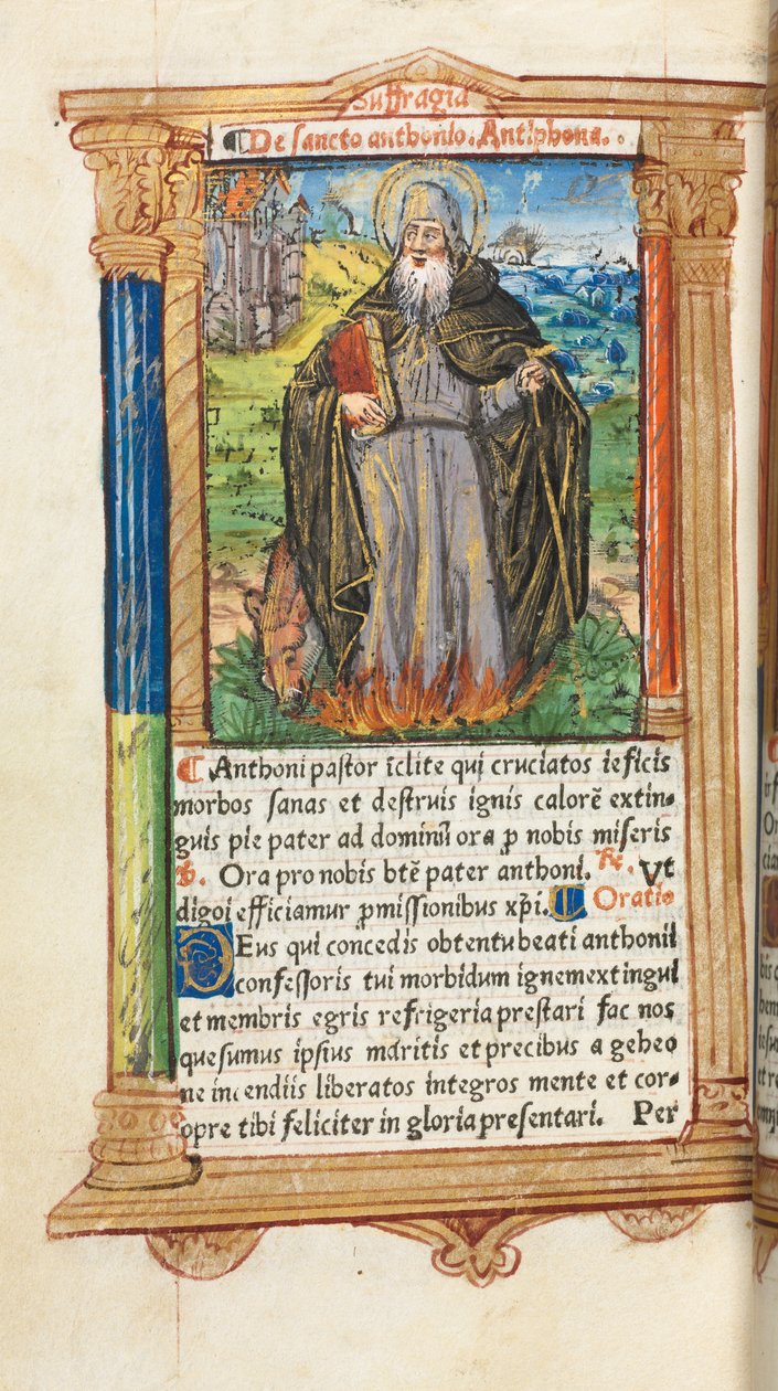 Tištěná kniha hodin (římské užití): fol. 104v, opat sv. Antonína od Guillaume Le Rouge