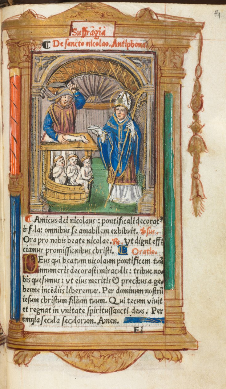 Tištěná kniha hodin (římské použití): fol. 105r, sv. Mikuláš od Guillaume Le Rouge