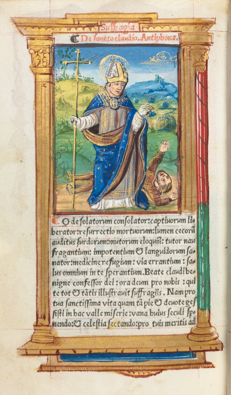 Tištěná kniha hodin (Řím): fol. 105v, sv. Claude jako biskup od Guillaume Le Rouge