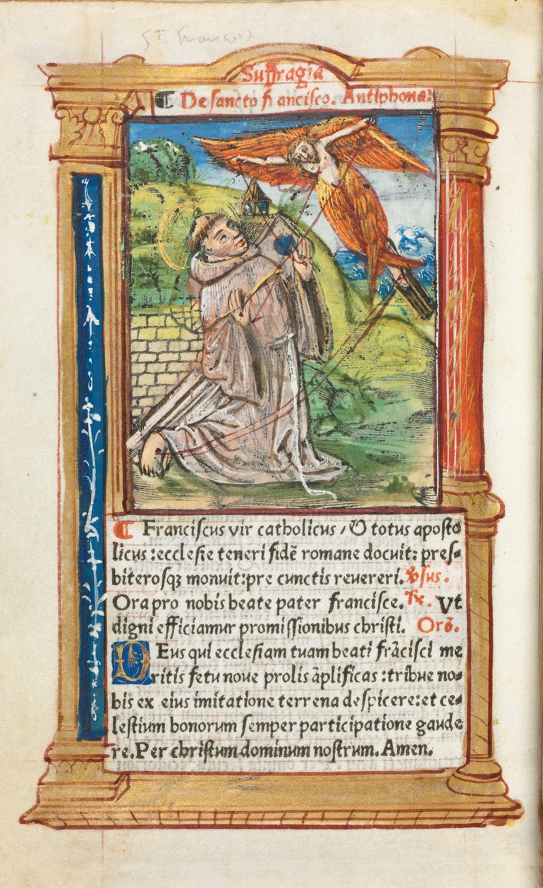 Tištěná kniha hodin (římské užití): fol. 106v, sv. František z Assisi od Guillaume Le Rouge