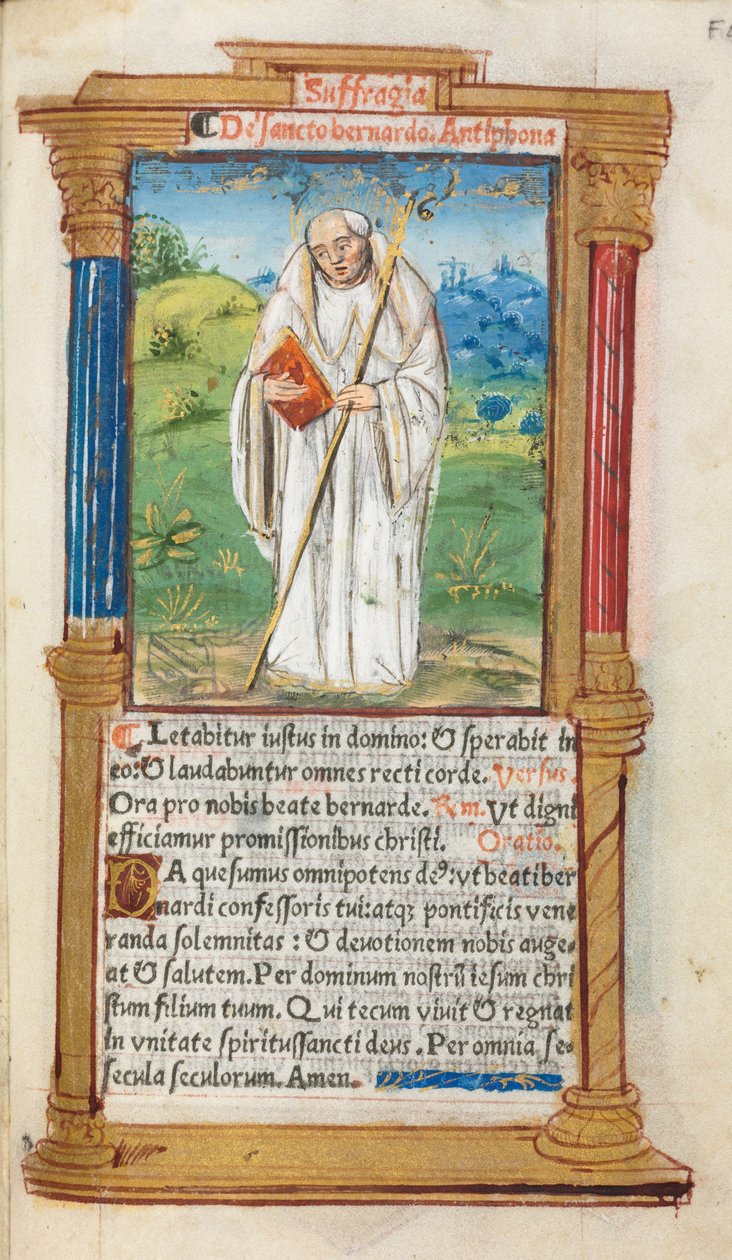Tištěná kniha hodin (římské užití): fol. 108r, sv. Bernard z Clairvaulx od Guillaume Le Rouge