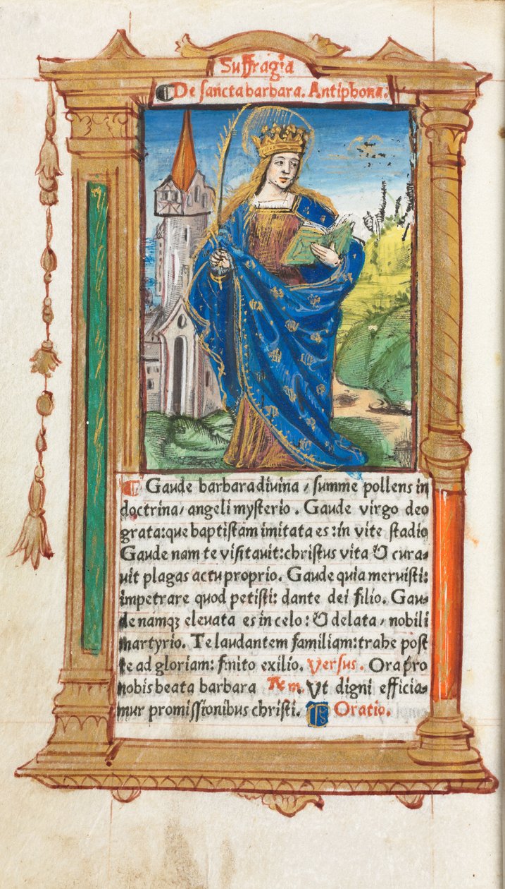 Tištěná kniha hodin (římské užití): fol. 110v, sv. Barbora od Guillaume Le Rouge