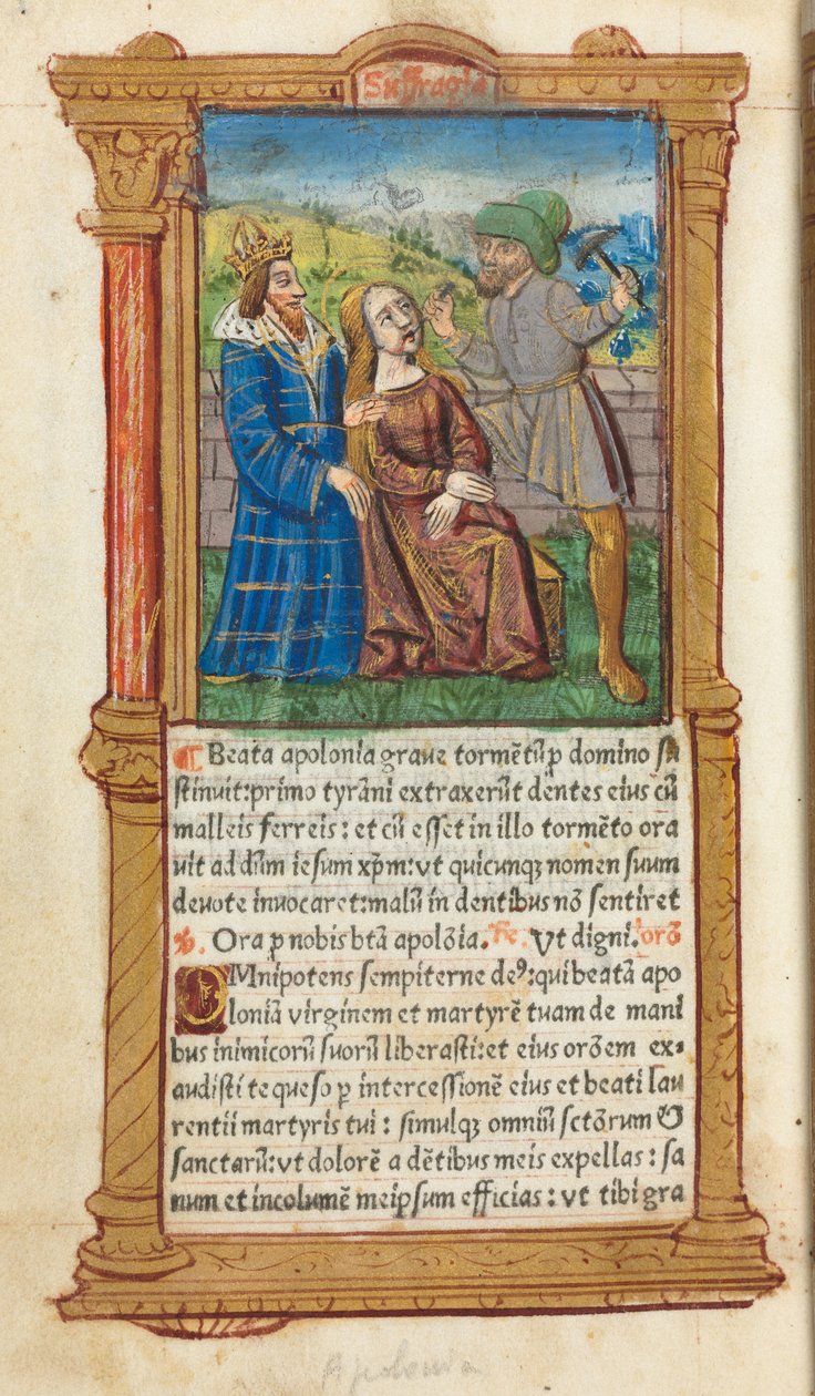 Tištěná kniha hodin (římské užití): fol. 111v, sv. Apollonia od Guillaume Le Rouge