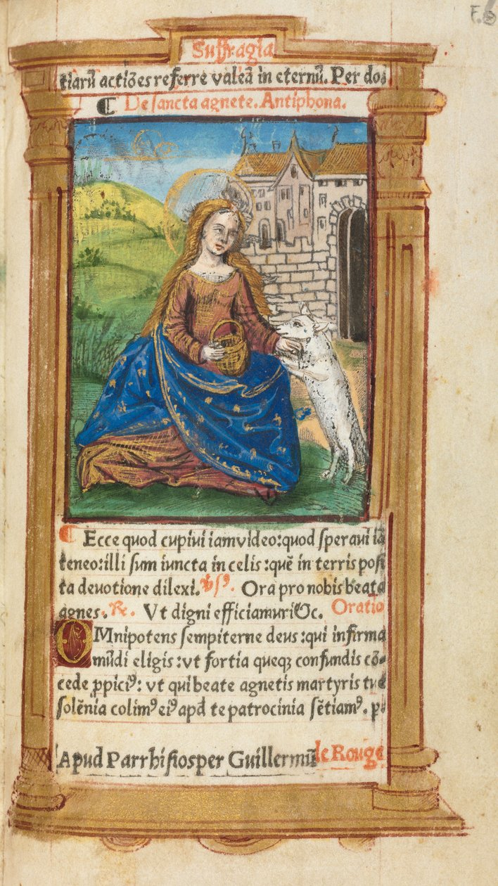 Tištěná kniha hodin (římské užití): fol. 112r, sv. Anežka. od Guillaume Le Rouge