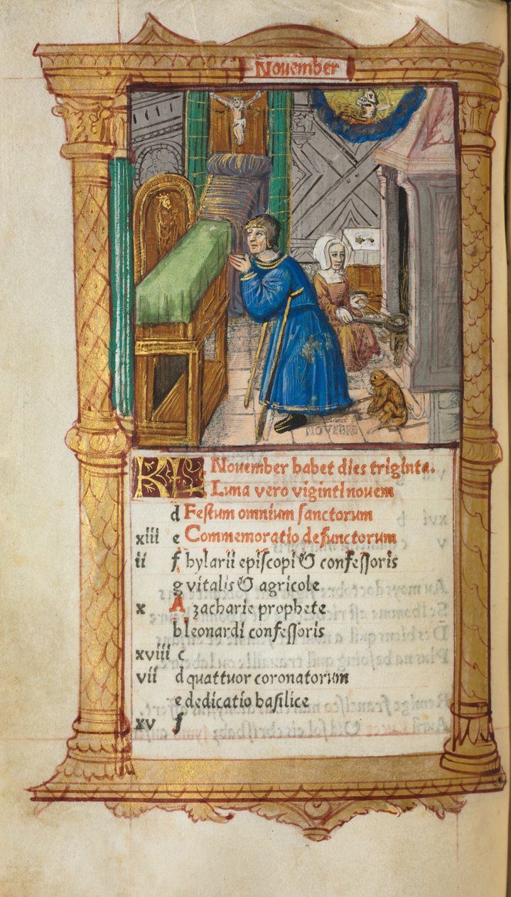 Tištěná kniha hodin (římské užití): fol. 12v, listopadová kalendářní strana od Guillaume Le Rouge