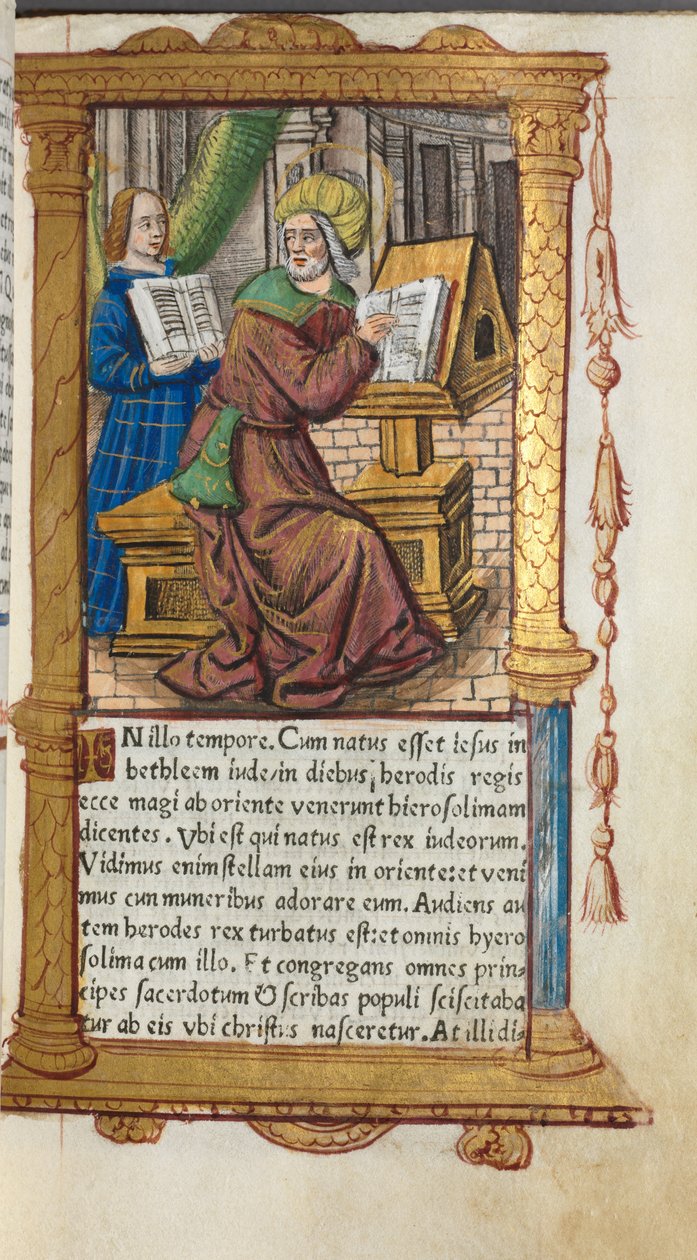 Tištěná kniha hodin (římské užití): fol. 19r, sv. Matouš od Guillaume Le Rouge