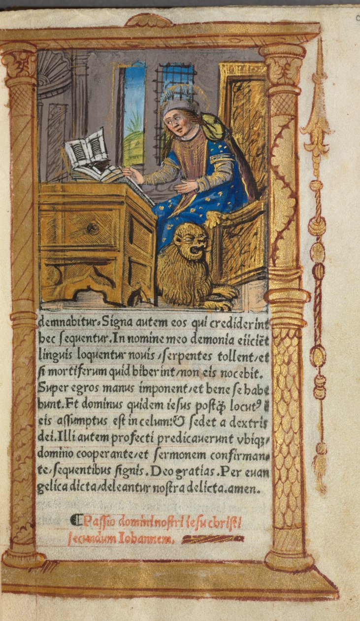 Tištěná kniha hodin (římské užití): fol. 20r, sv. Marek od Guillaume Le Rouge