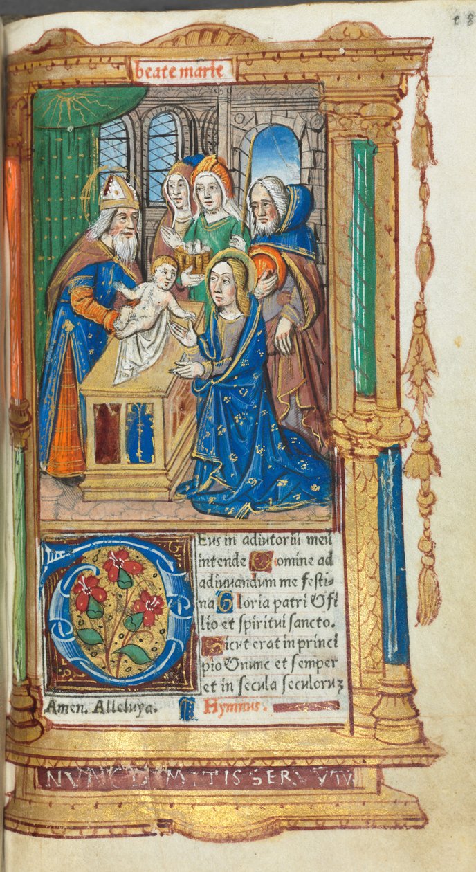 Tištěná kniha hodin (římské užití): fol. 40r, Obětování v chrámu od Guillaume Le Rouge