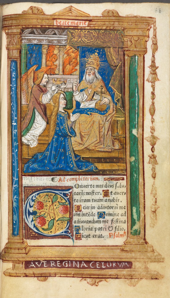 Tištěná kniha hodin (římské užití): fol. 45r, Korunovace Panny Marie od Guillaume Le Rouge