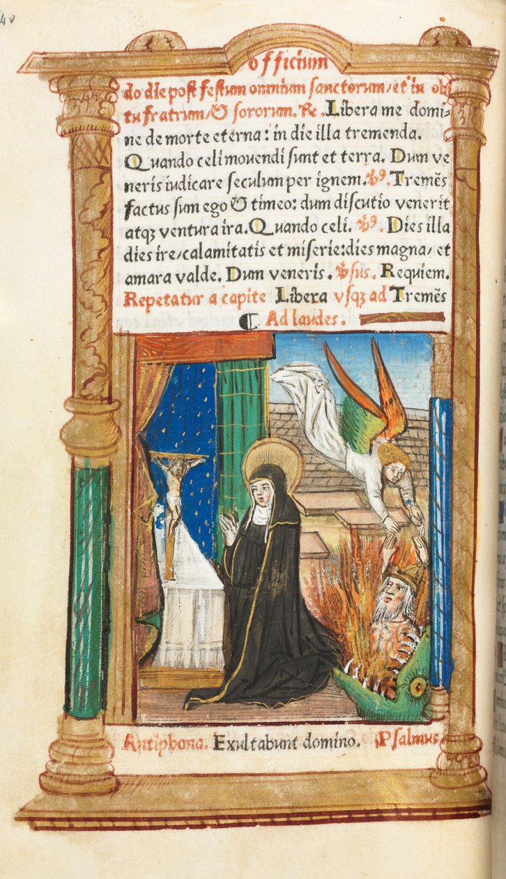 Tištěná kniha hodin (římské užití): fol. 84v, dominikánská mniška v modlitbě od Guillaume Le Rouge
