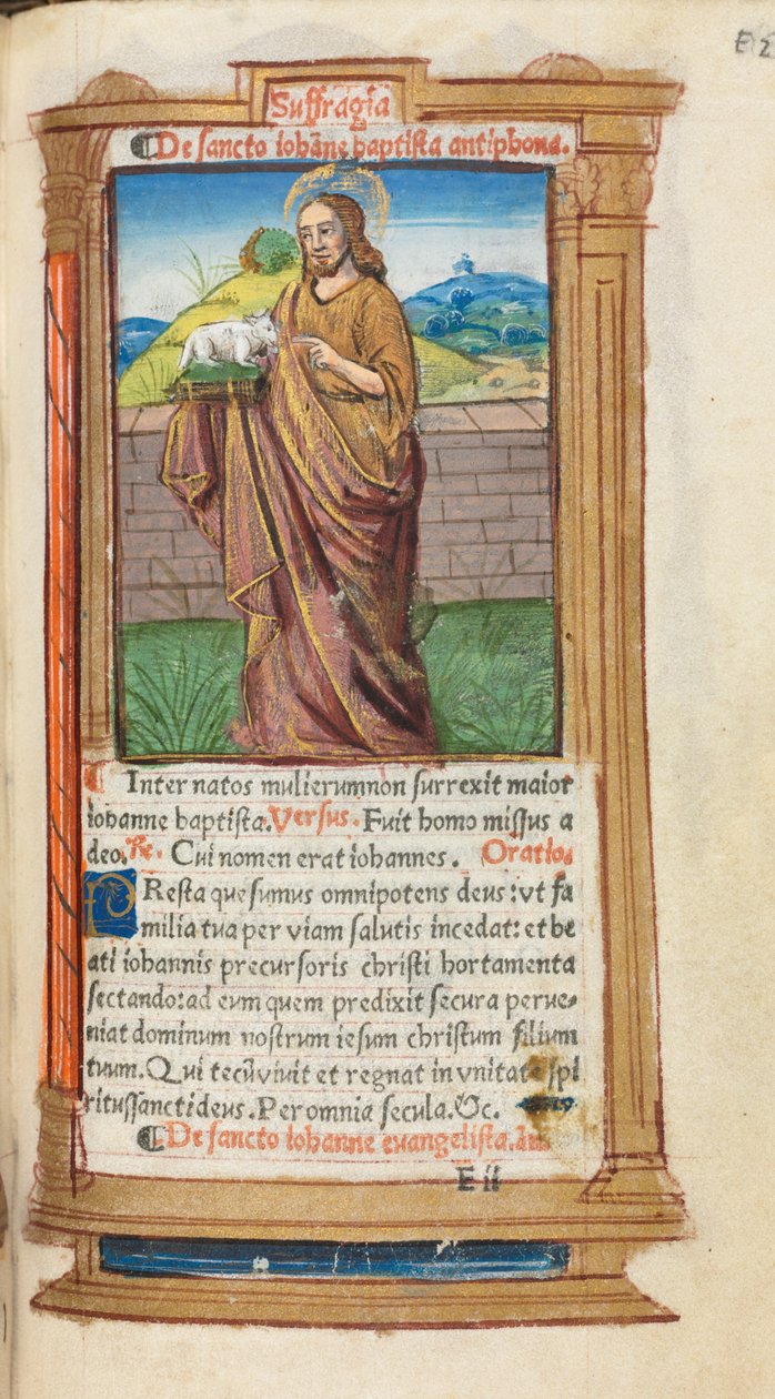 Tištěná kniha hodin (římské užití): fol. 98r, sv. Jan Křtitel od Guillaume Le Rouge