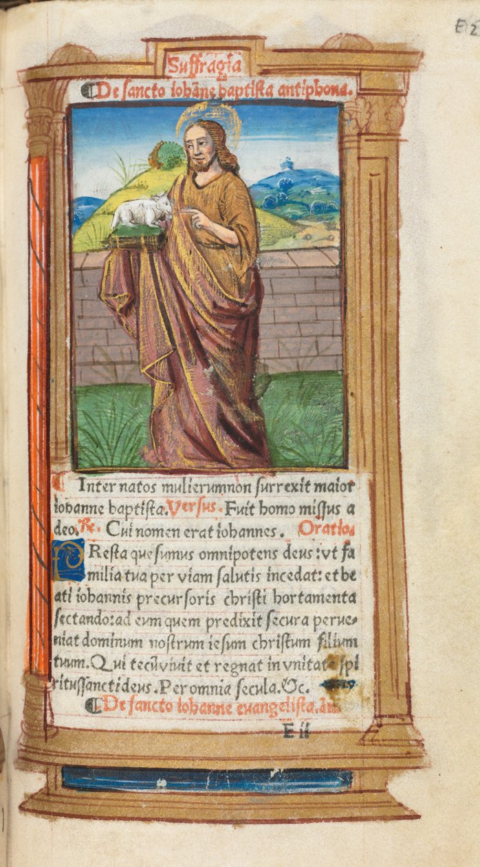 Tištěná kniha hodin (římské užití): fol. 98r, sv. Jan Křtitel od Guillaume Le Rouge