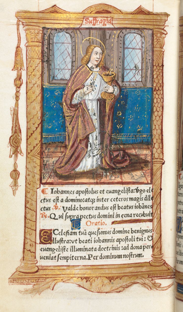 Tištěná kniha hodin (římské užití): fol. 98v, sv. Jan Evangelista od Guillaume Le Rouge
