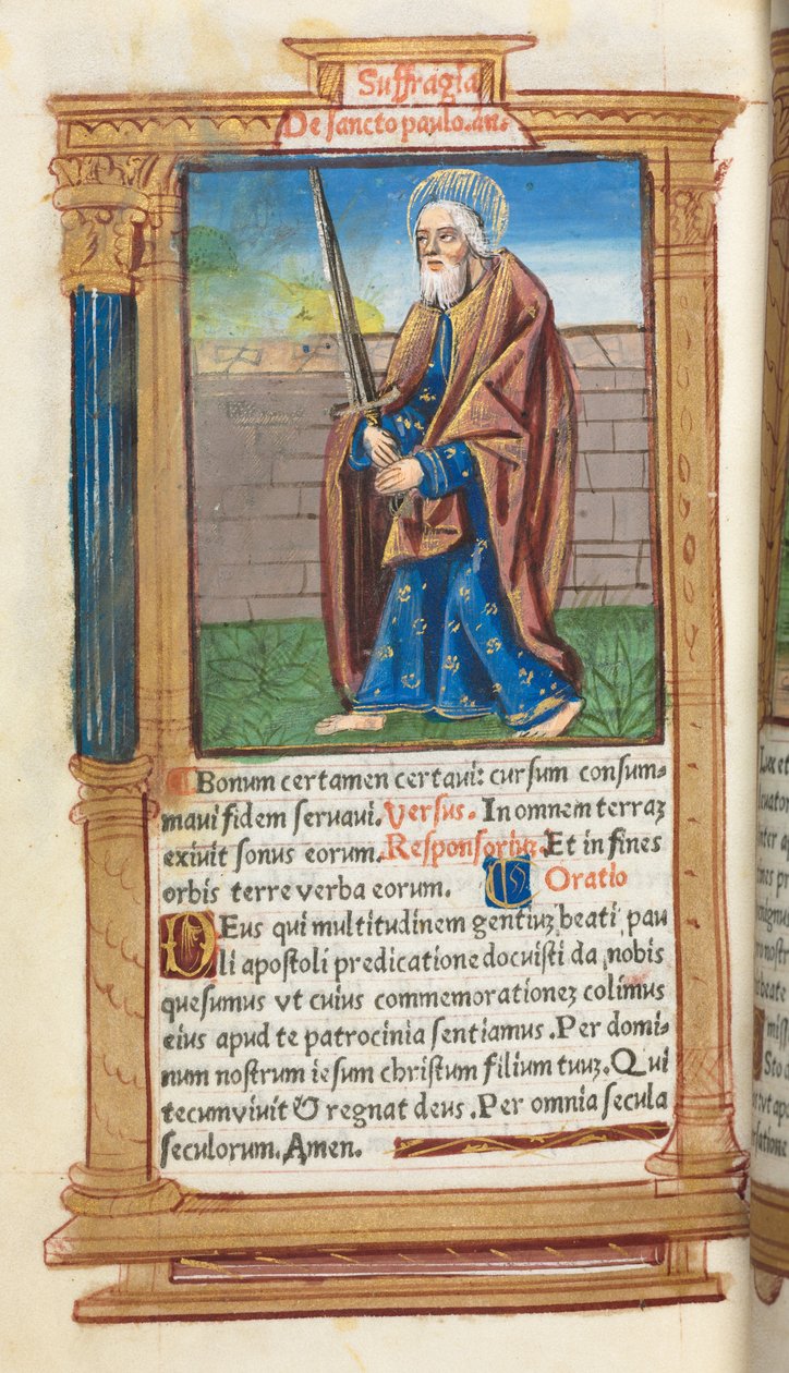 Tištěná kniha hodin (římské užití): fol. 99v, sv. Pavel od Guillaume Le Rouge