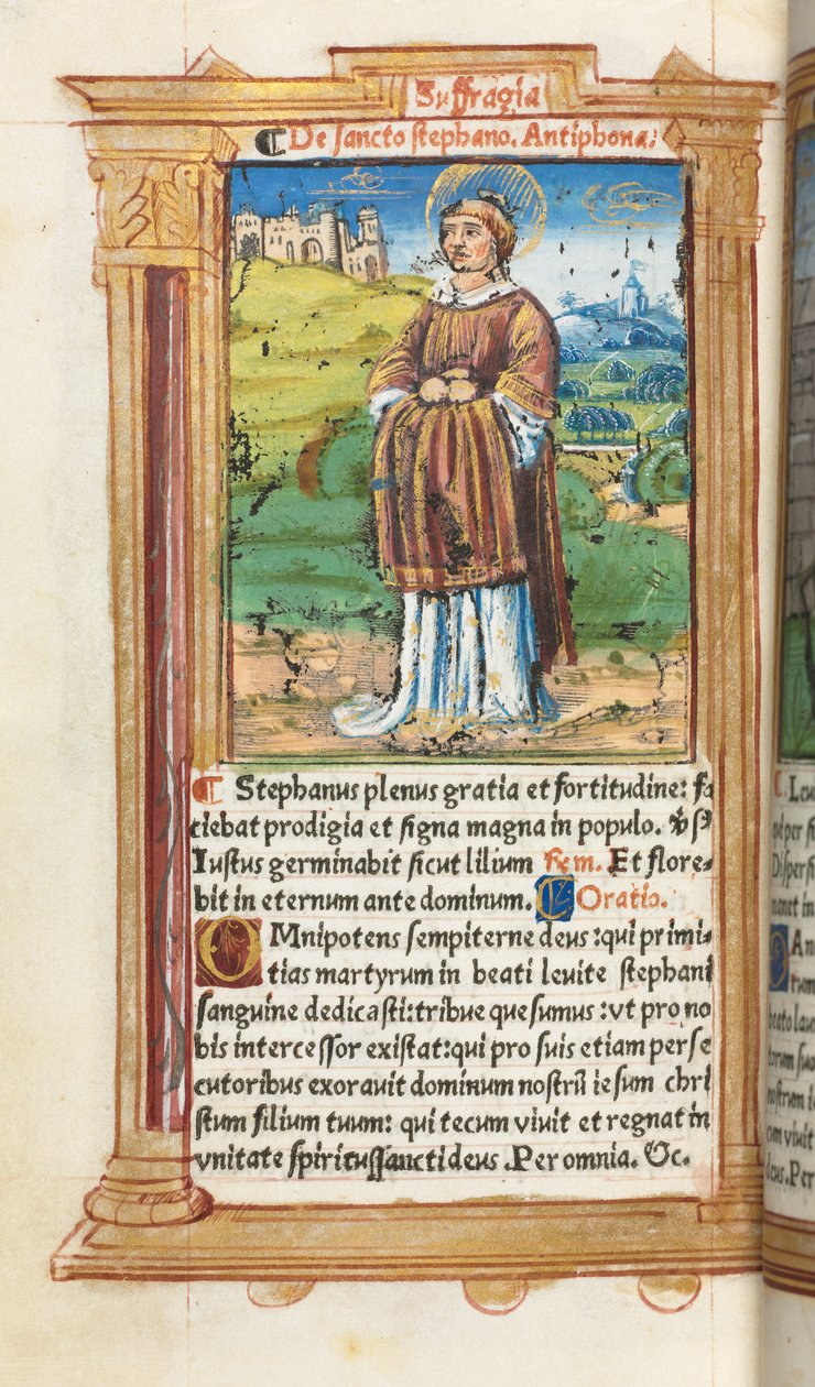 Tištěná kniha hodin Použití Říma: fol. 100v, sv. Štěpán, 1510. od Guillaume Le Rouge
