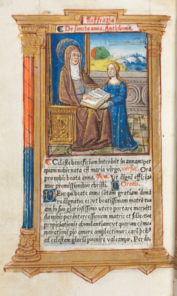 Tištěná kniha hodin Použití Říma: fol. 108v, Svatá Anna a Panna Maria, 1510. od Guillaume Le Rouge