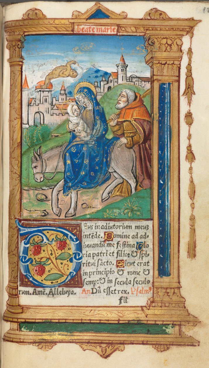 Tištěná kniha hodin Použití Říma: fol. 42r, Útěk do Egypta, 1510. od Guillaume Le Rouge