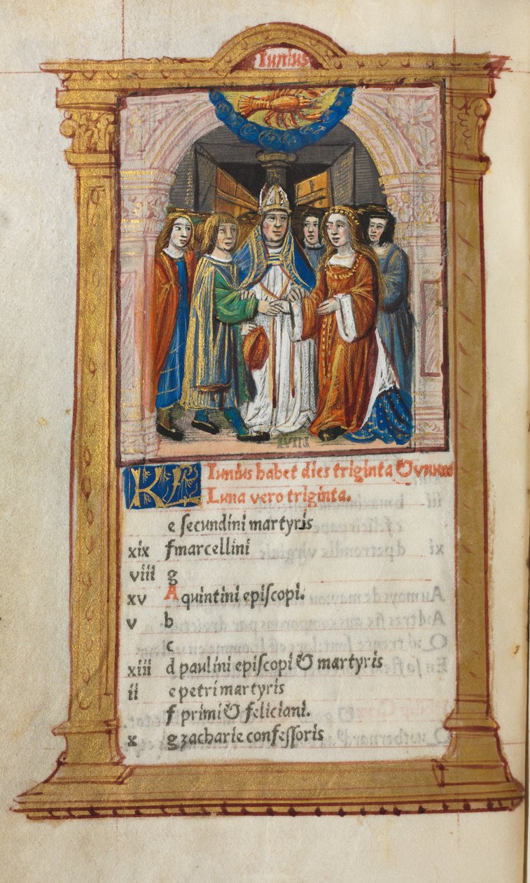 Tištěná kniha hodin Použití Říma: fol. 7v, ilustrace kalendáře června, 1510. od Guillaume Le Rouge