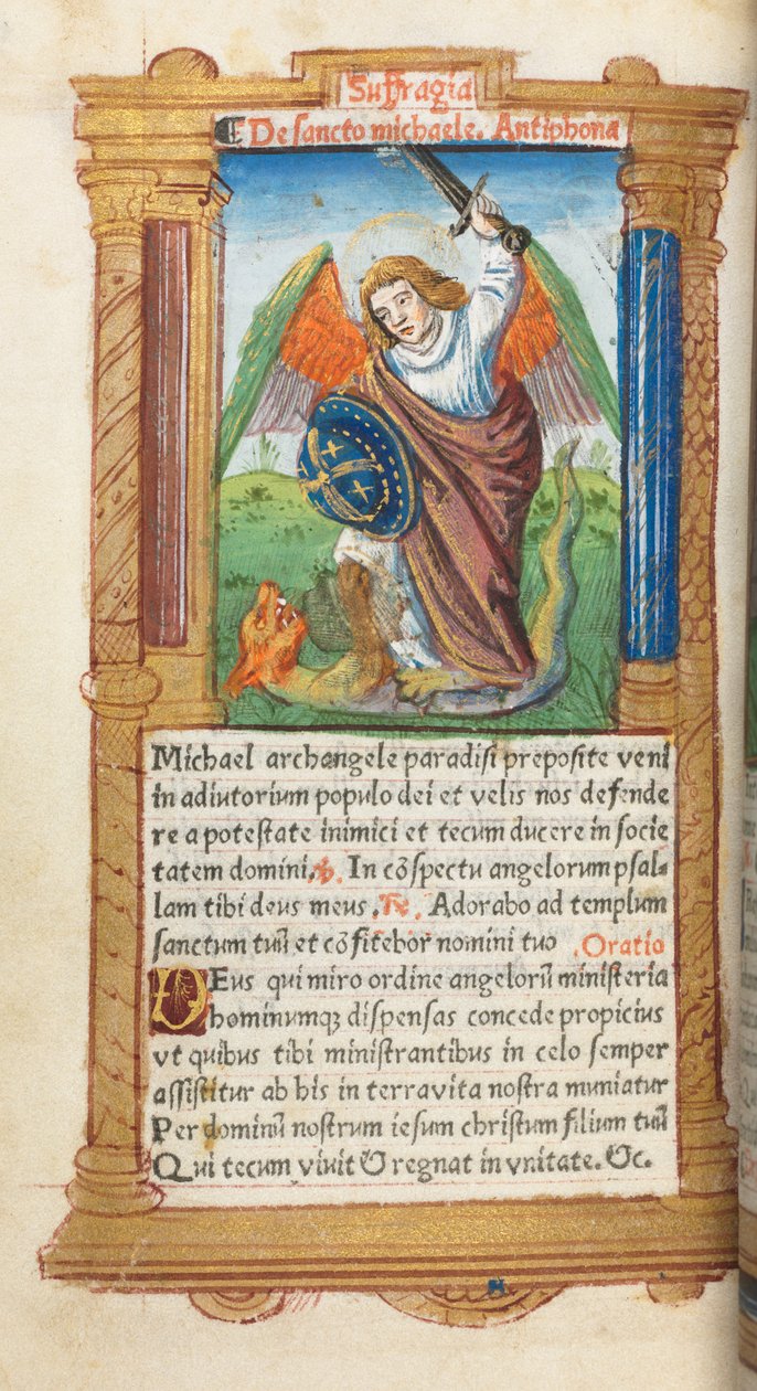 Tištěná kniha hodin Použití Říma: fol. 97v, sv.Michal Archanděl, 1510. od Guillaume Le Rouge