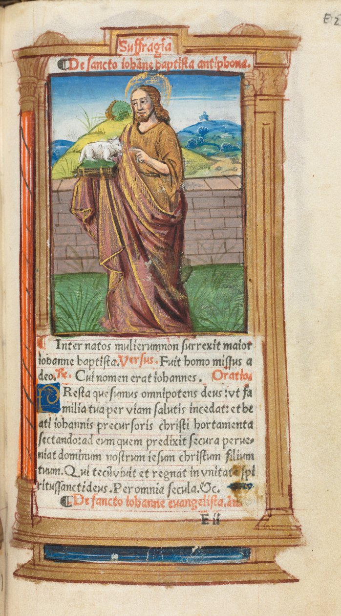 Tištěná kniha hodin Použití Říma: fol. 98r, svatý Jan Křtitel, 1510. od Guillaume Le Rouge