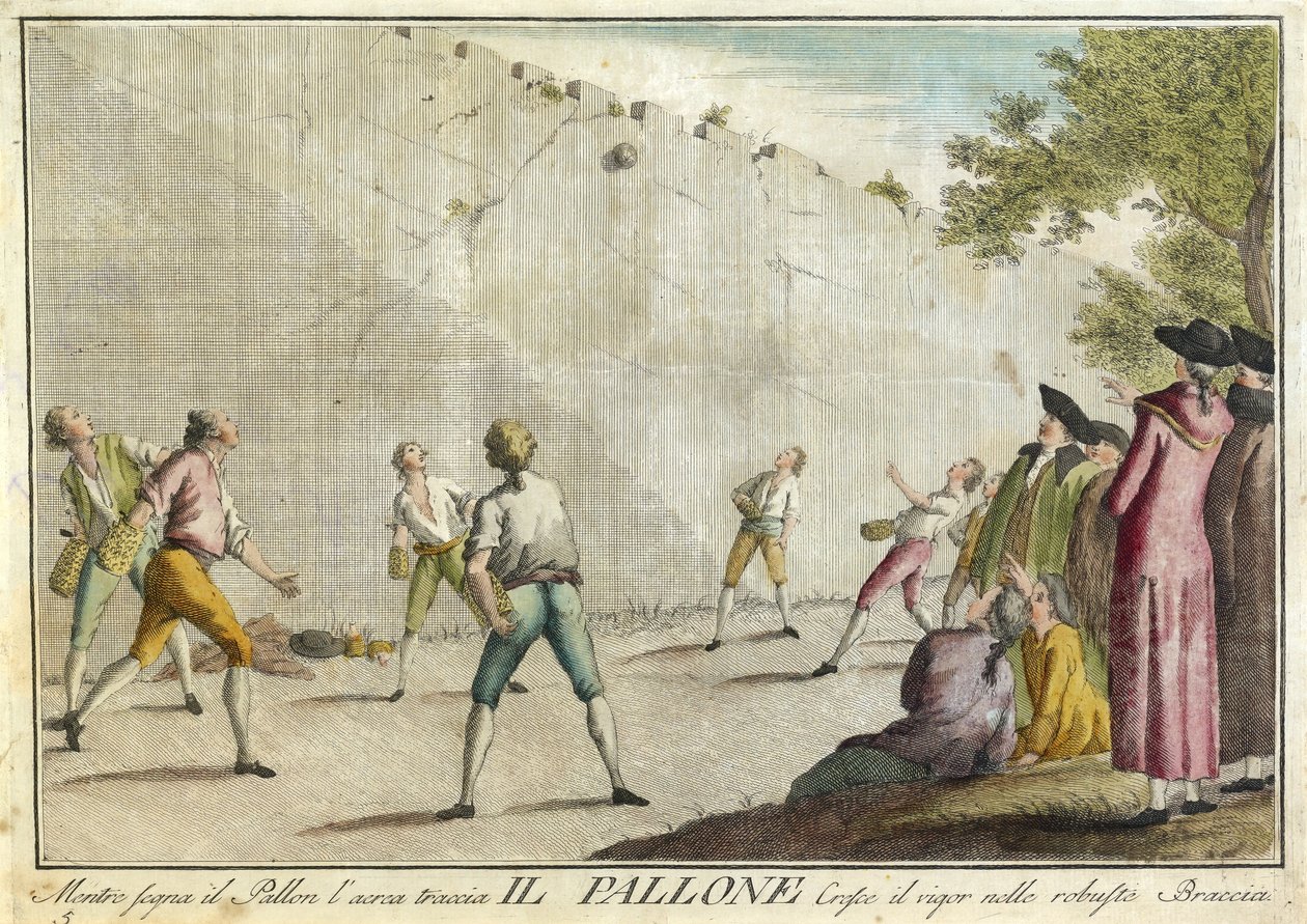Il Pallone z her, večeří a výročních večírků, které se konají v kostýmech v Toskánsku a zejména ve Florencii, hospoda. 1790 (ručně kolorovaná rytina) od Guiseppe Piattoli