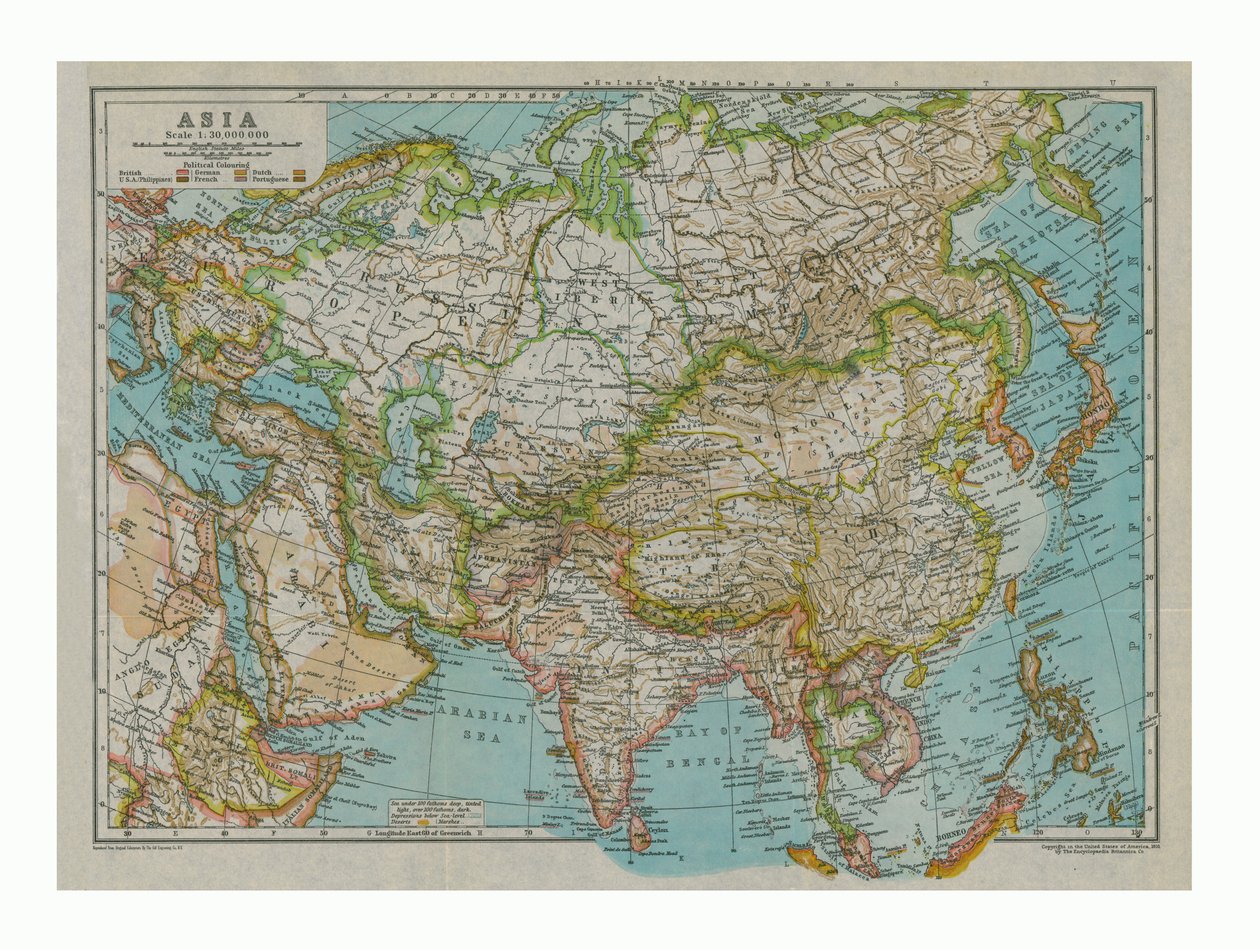 Mapa Asie, c1910 od Gull Engraving Company