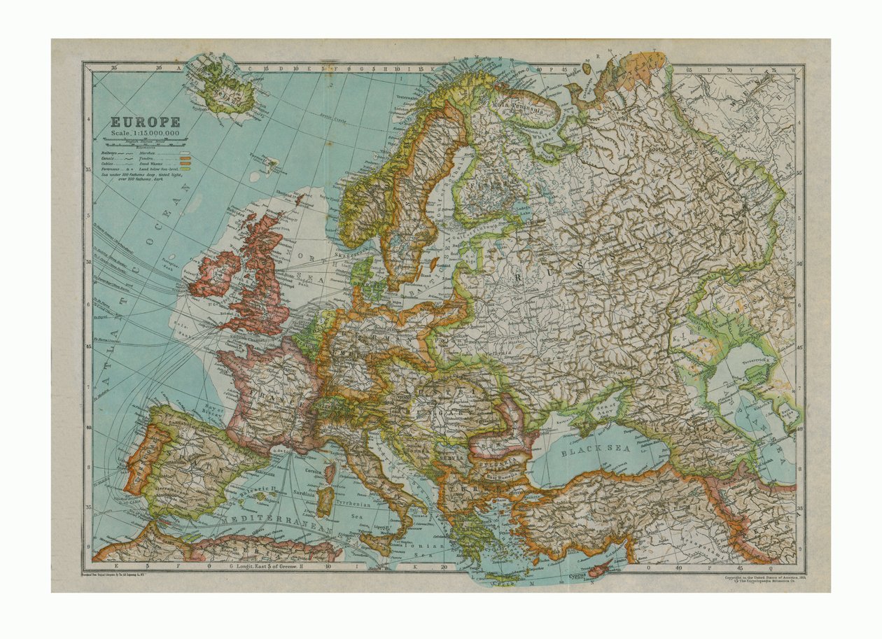 Mapa Evropy, c1910 od Gull Engraving Company