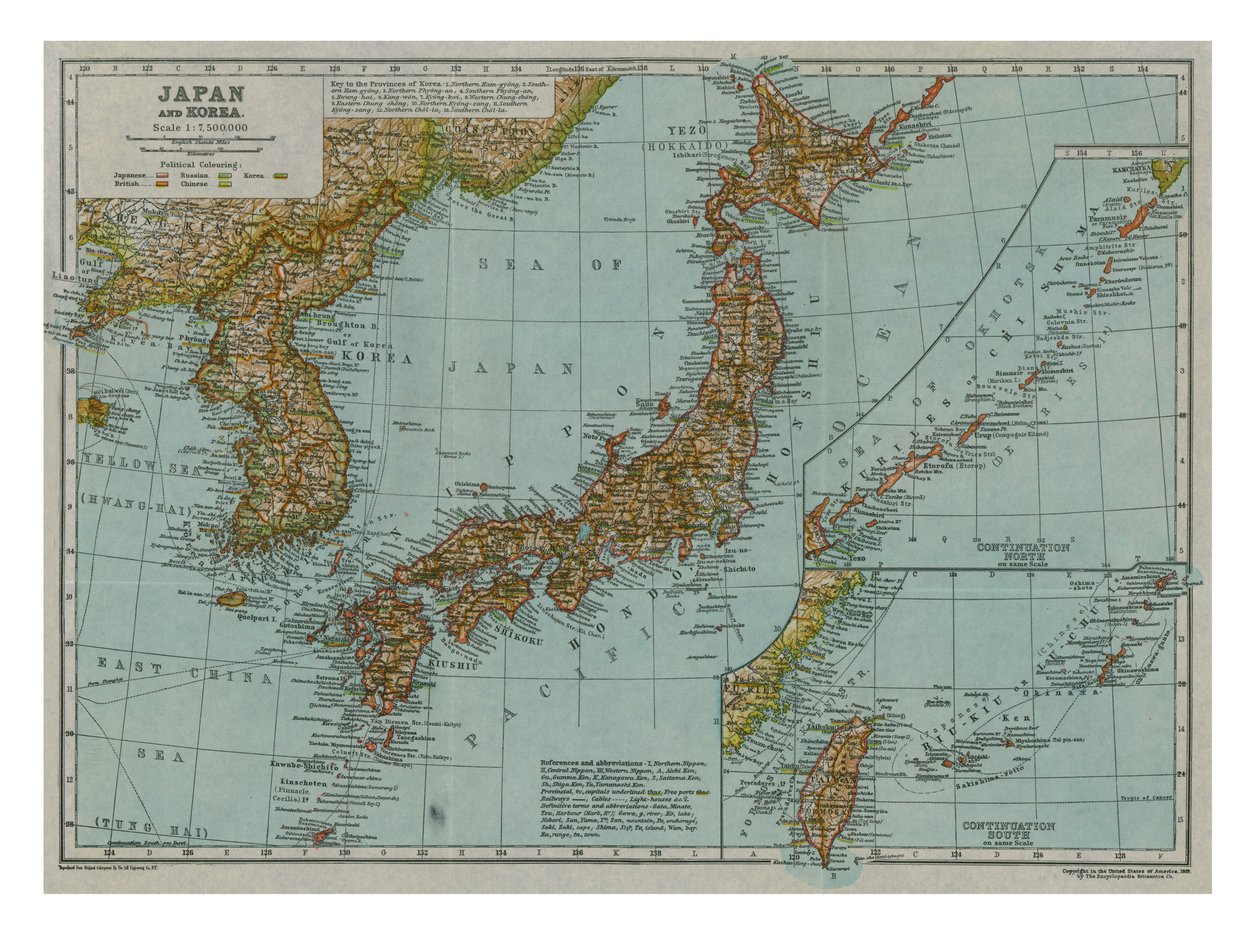 Mapa Japonska a Koreje, c1910 od Gull Engraving Company