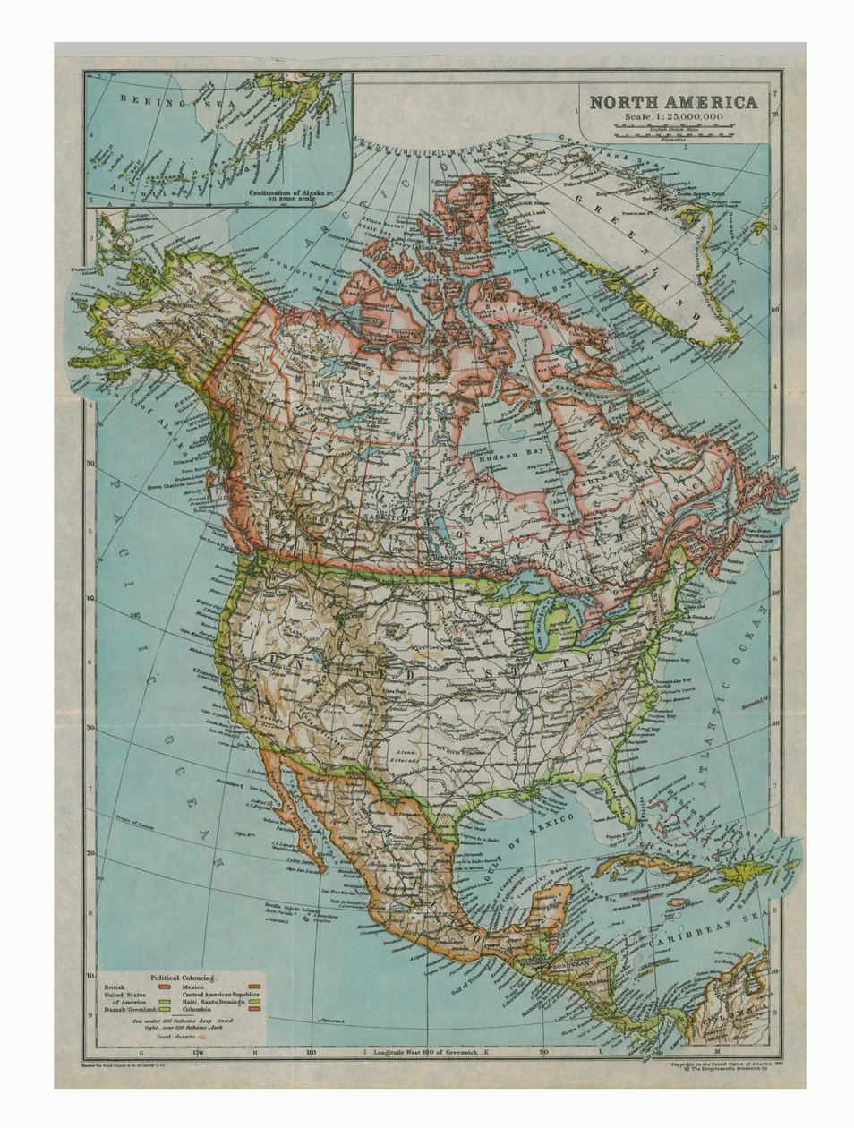 Mapa Severní Ameriky, c1910 od Gull Engraving Company
